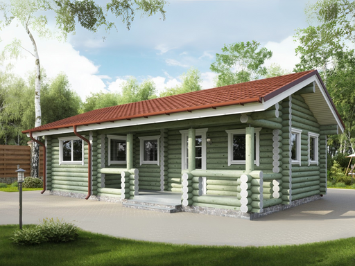 York Round Log residential log cabin, viewed from the front