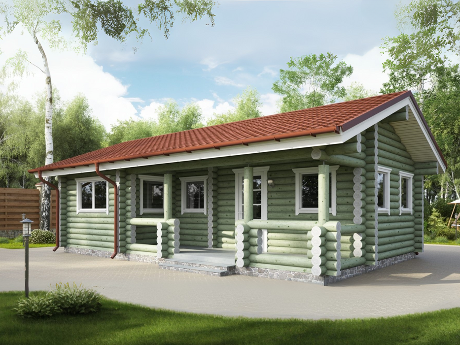 York Round Log residential log cabin, viewed from the front