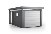 CasaNova steel building used as a garage with added garage door