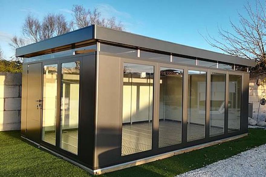 CasaNova steel garden building in metallic dark grey