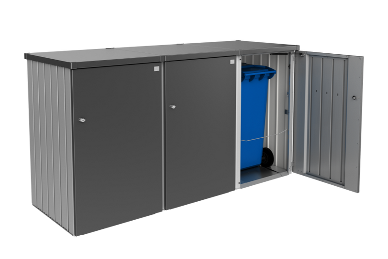 Steel dustbin box fitting three standard bins