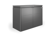 Highboard steel outdoor storage box in metallic dark grey