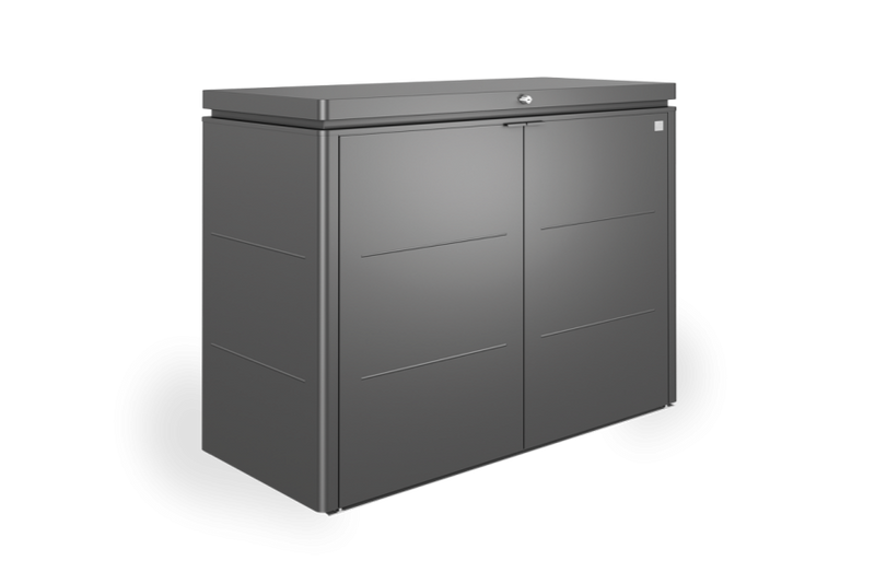 Highboard steel outdoor storage box in metallic dark grey
