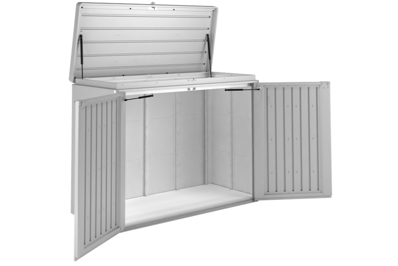 Highboard steel outdoor storage box with all the doors opened