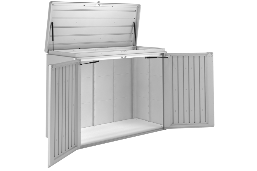 Highboard steel outdoor storage box with all the doors opened