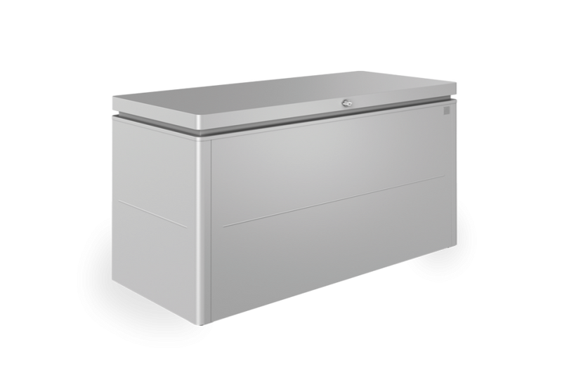 LoungeBox steel outdoor storage box in metallic silver finish
