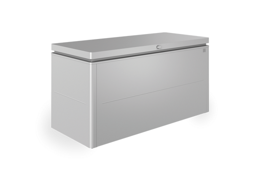 LoungeBox steel outdoor storage box in metallic silver finish