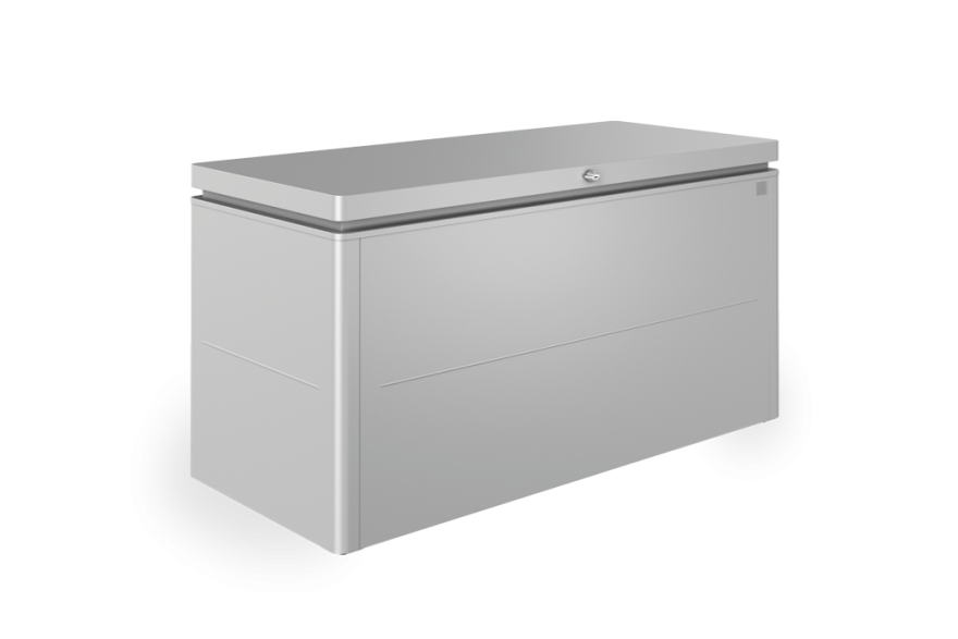 LoungeBox steel outdoor storage box in metallic silver finish