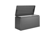 LoungeBox steel outdoor storage box in metallic dark grey finish