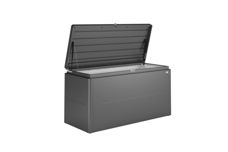 LoungeBox steel outdoor storage box in metallic dark grey finish