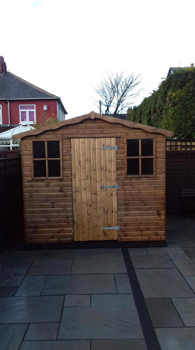 The vale apex shed on a patio